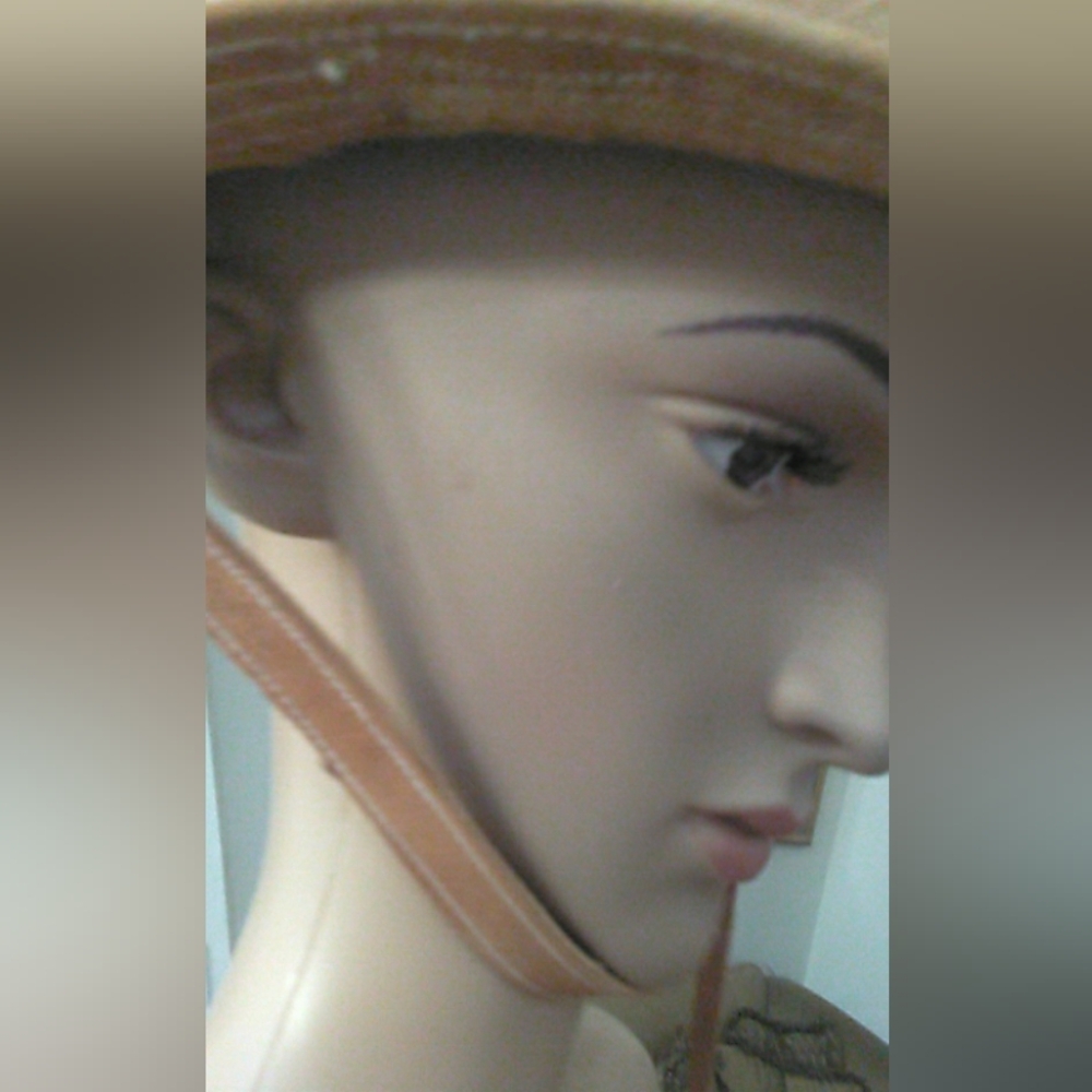 ANTIQUE/ VINTAGE LEATHER BOWLER HAT HANDMADE W/ STRAP ADJ. DECORATIVE BRIM - Picture 4 of 15